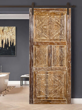 Vintage Carved Door, Diamond Carved Bedroom Sliding Barn Door 80x36